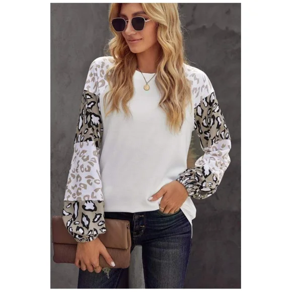 Leopard print Top off white and tan taupe 1 Large left Brand new boutique - Picture 3 of 11